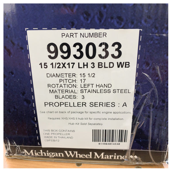 Michigan Apollo 3-blads rustfri stålpropell 15.5 x 17 LH XHS - 993033 