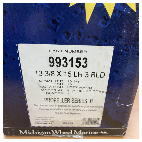 Michigan Apollo 3-bladet rustfri stålpropel 13 3/8 x 15 LH - 993153 