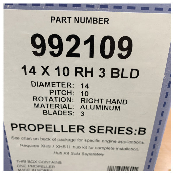 Hélice en aluminium Michigan Vortex 3 pales 14 x 10 RH - 992109 