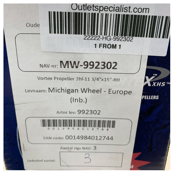 Michigan Vortex aluminiumpropell 3-blads 11 3/4 x 15 RH - 992302 