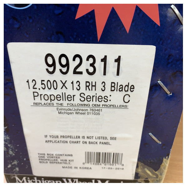 Michigan Vortex 3-Blade Aluminium Propeller 12-1/2 x 13 RH - 992311 