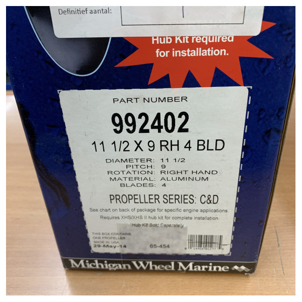 Michigan Vortex hélice en aluminium à 4 pales 11 1/2 x 9 RH - 992402 