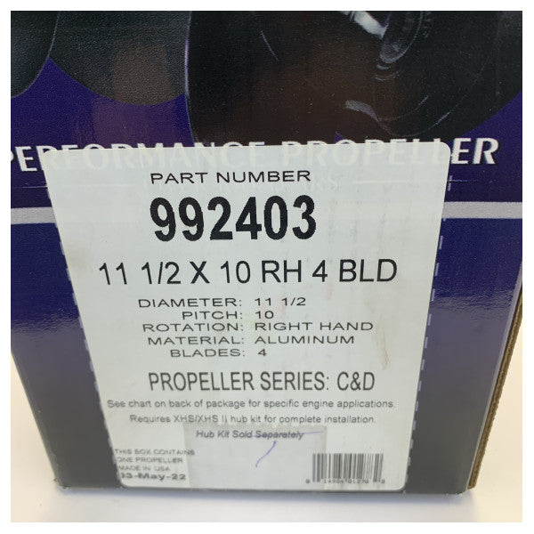 Michigan Vortex 4-Blade Propeller tal-Aluminju 11 1/2 x 10 RH - 992403 