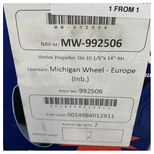 Hélice de alumínio Michigan Vortex de 3 pás 10 1/8 x 14 RH - 992506 