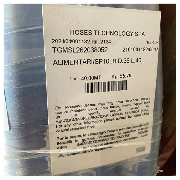 Hoses Technology Alimentari SP10LB 38 mm - 40 μέτρα πιστοποιημένου σωλήνα για τρόφιμα