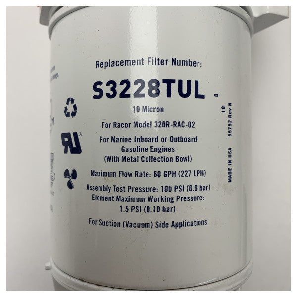 باركر Racor 320R-RAC-02 مرشح وقود بحري وفاصل ماء للمحركات الداخلية والخارجية