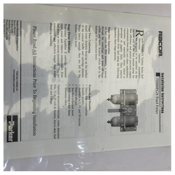 Racor 75500MAP Séparateur d’eau à double filtre à carburant marin série Turbine 