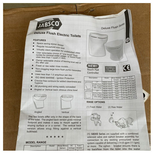 Sanitário Marinho Elétrico Jabsco Deluxe Flush DF14 24V com Assento Softclose e Bomba - 58280-3024 