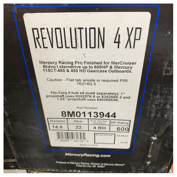 Mercury Revolution 4 пропелер за извънбордов двигател 8M0113944 от неръждаема стомана 14.6 x 22 RH 