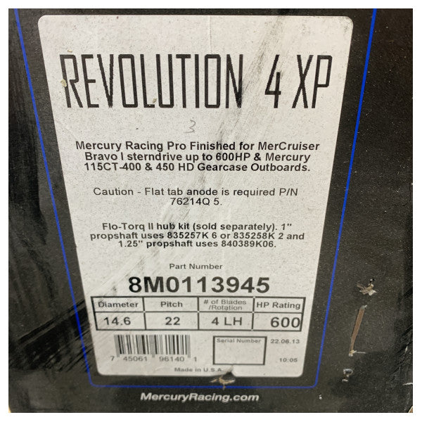Пропелер Mercury Revolution 4 XP 8M0113945 14.6 x 22 LH от неръждаема стомана 