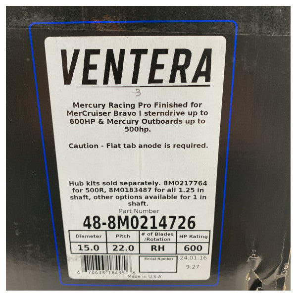 Mercury Ventera витло 8M0214726 15 x 22 HR - неръждаема стомана за извънбордов двигател 