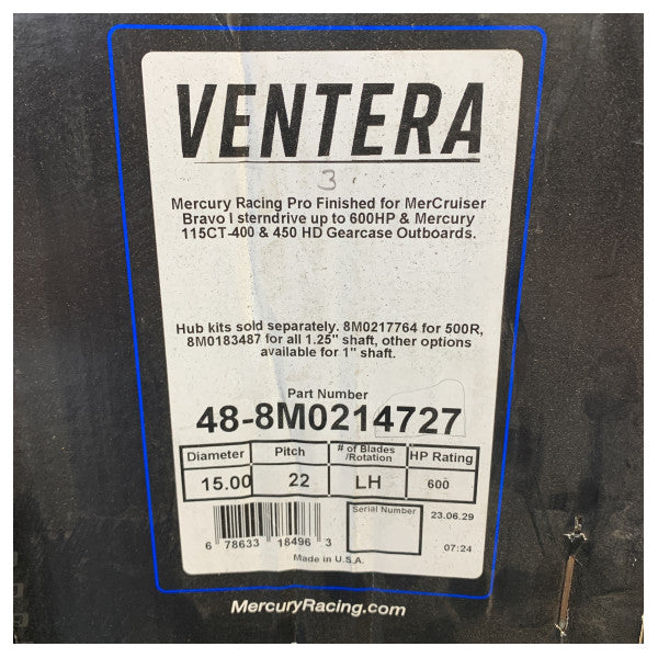 Пропелер Mercury Ventera 8M0214727 15 x 22 LH - неръждаема стомана за извънбордов мотор 