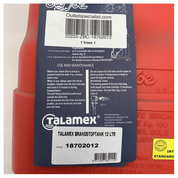 Talamex outboard engine fuel tank 12L RED - 18702012