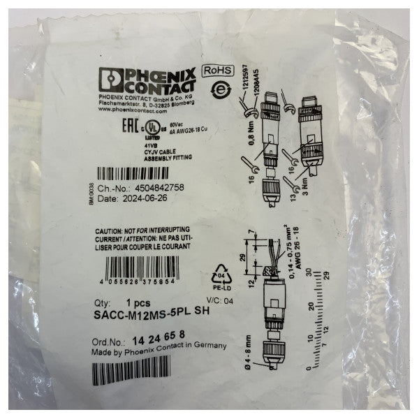 Phoenix Contact SACC-M12MS-5PL-SH M12オス工業用コネクタ 5ピン シールド付き 