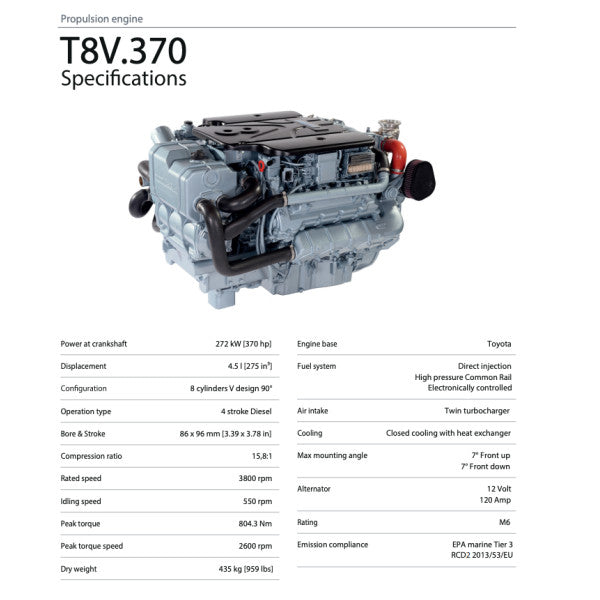 Nanni T8.370 マリンディーゼルエンジン 370HP V8 ボブテール - T8370EH05 