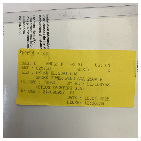 Marinco Shore Power Connector 50A - Üç Kutuplu İskele Prizi - 50A 