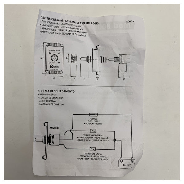 Brzi model 800 Up-Down upravljačka ploča vitla crna 12/24V 