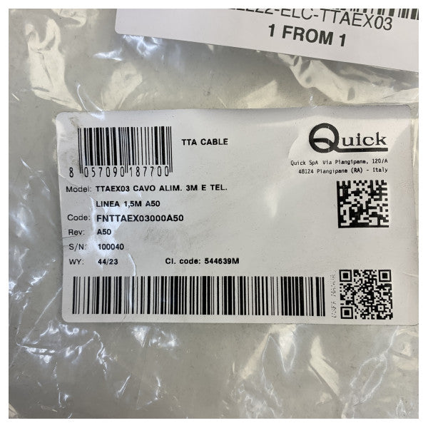 Câble de rallonge pour propulseur d'étrave Quick TTAEX03 - câble électrique marin 3 m 