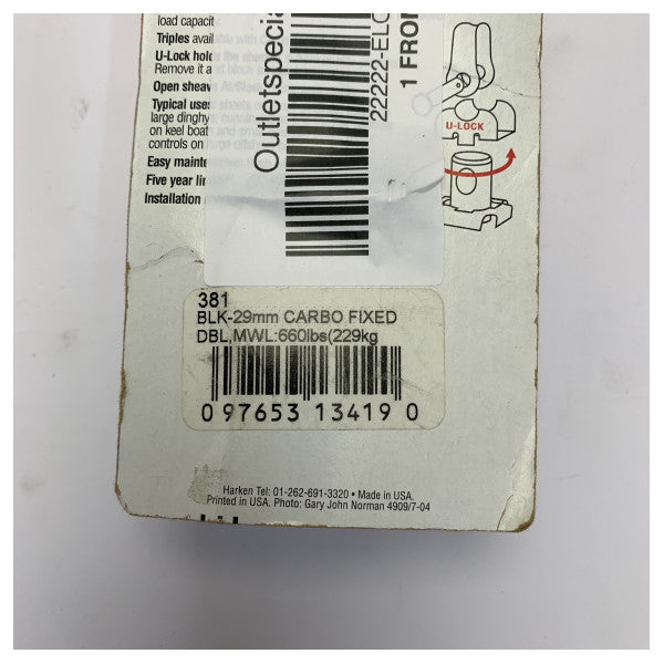 Harken 381 22mm Micro Duplo Carbo Bloco Fixo - Ferragens para Iates 