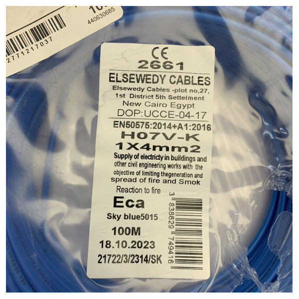 Vodnik H07V-K 4mm2 Câble marin bleu ciel 100 m 