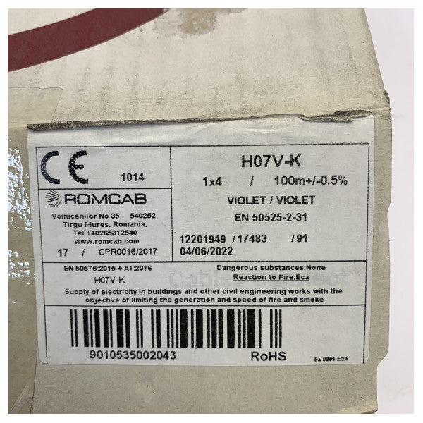 Kejbil tal-Konduttur H07V-K 4 mm² Vjola 100m 