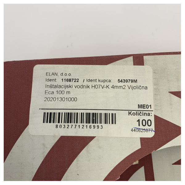 Kejbil tal-Konduttur H07V-K 4 mm² Vjola 100m 