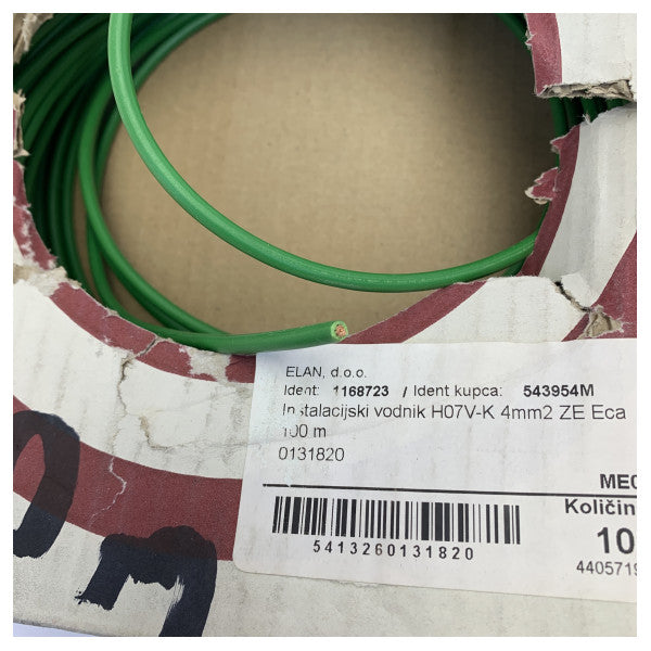 H07V-K 4mm2 Tek Damar Esnek Elektrik Kablosu - Yeşil 100m 