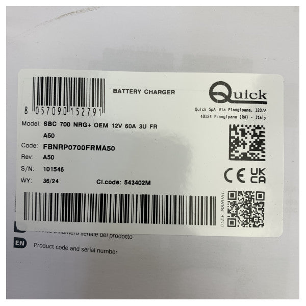 Quick SBC 700 NRG+ Punjač baterija za plovila - 12V 60A s 3 izlaza 115V/230V 