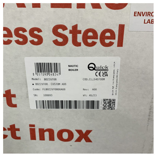 Quick B022UT Marine Water Heater Boiler 22L 220V 800W - B022UT08 