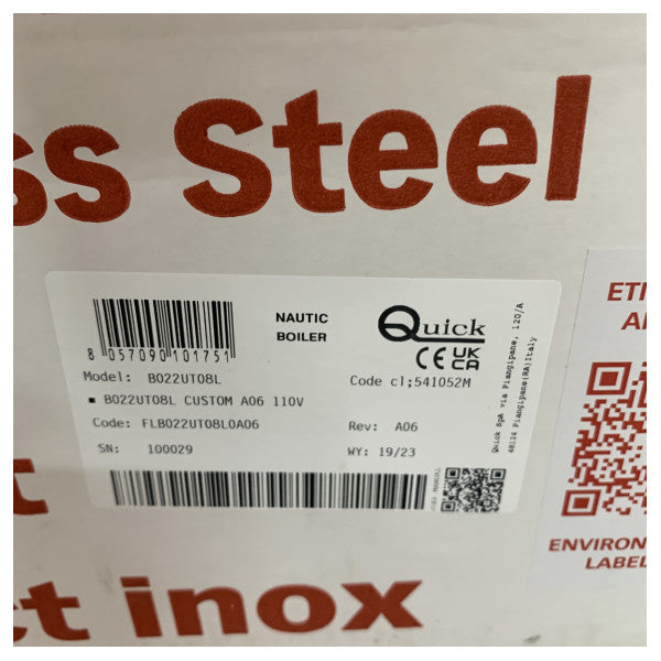 Quick B022UT marine vandvarmer - 22L kedel 110V - Nautic Boiler B3 