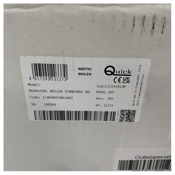 Quick Sigmar Marine vandvarmer 40L 110V - B040UT08L Inox boiler 