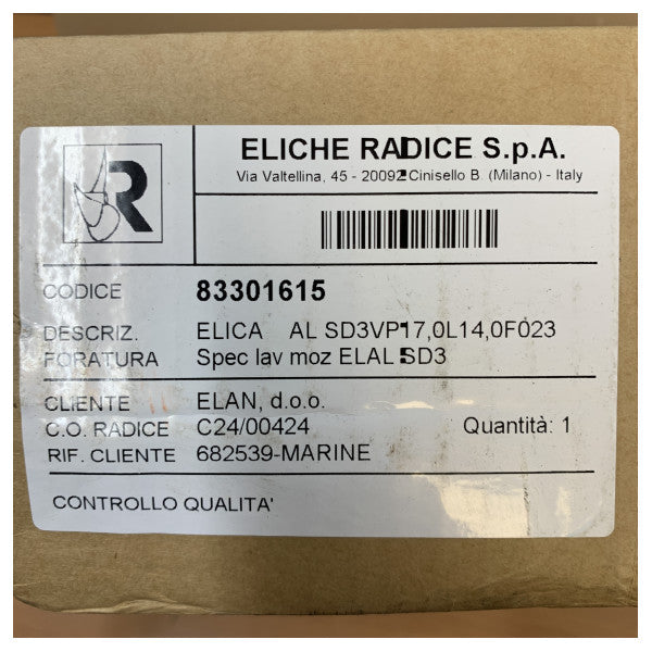 Eliche Radice Hélice Saildrive de 3 pás L 17x14 SD3 - Alumínio 