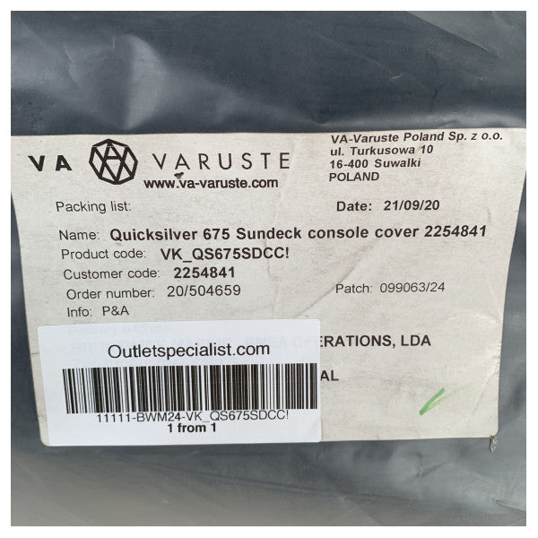 Quicksilver Activ 675 SunDeck Sunbrella Consolve Cover Black - VK_QS675SDCC! 