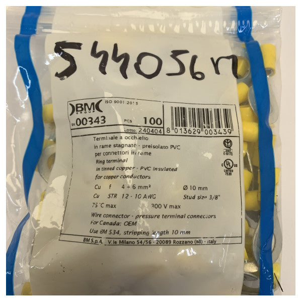 Yellow 6 M10 isoleret ringkabelsko 100 stk 