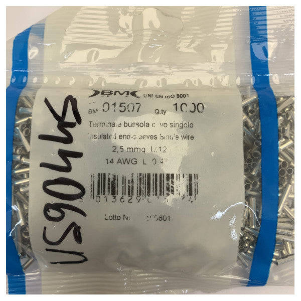 Endehylse uisoleret kobber 2,5 mm² 12 mm fortinnet 1000 stk 