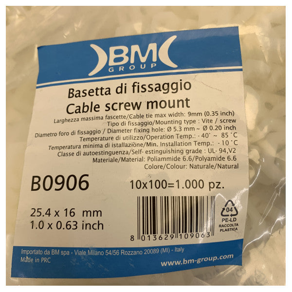Marine kabel vijčani nosač B0906 bijeli - 100 kom 