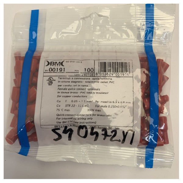 Conector de encaixe plano isolado 1,5–2,5 mm² / 6,3 mm Vermelho, 100 Peças 