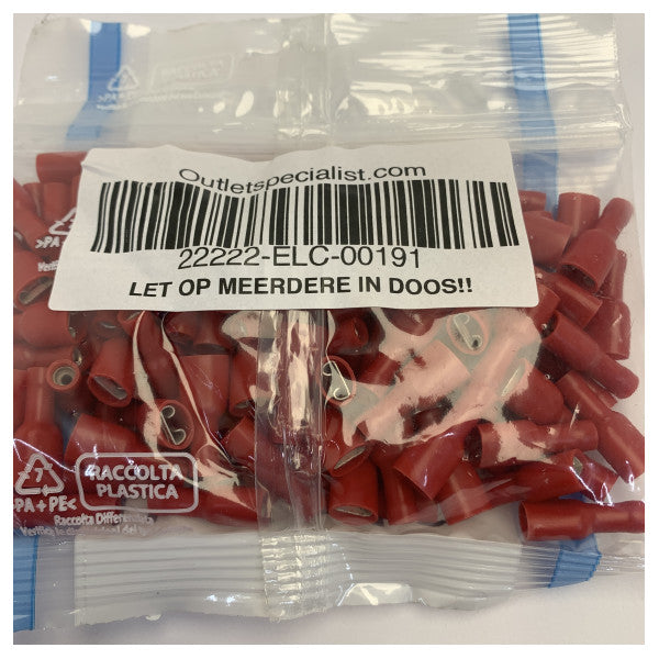Conector de encaixe plano isolado 1,5–2,5 mm² / 6,3 mm Vermelho, 100 Peças 