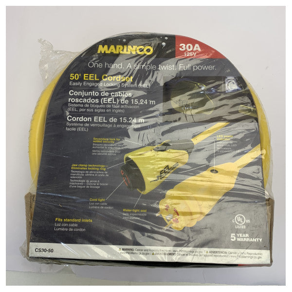 Marinco cable de alimentación marítima de 30 amperios y 50 pies para toma de puerto - CS30-50 