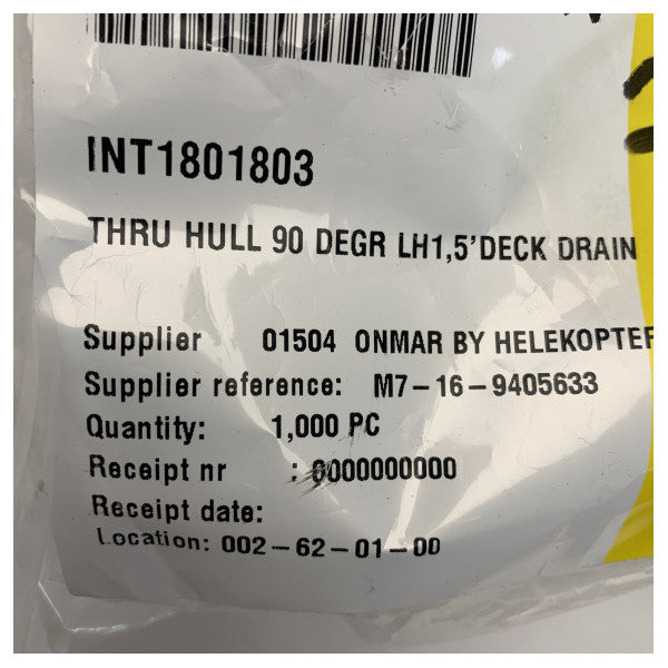 Marine 90 Grad LH15 Dekkdren gjennom skroget tilkobling Holdbart rustfritt stål kant 