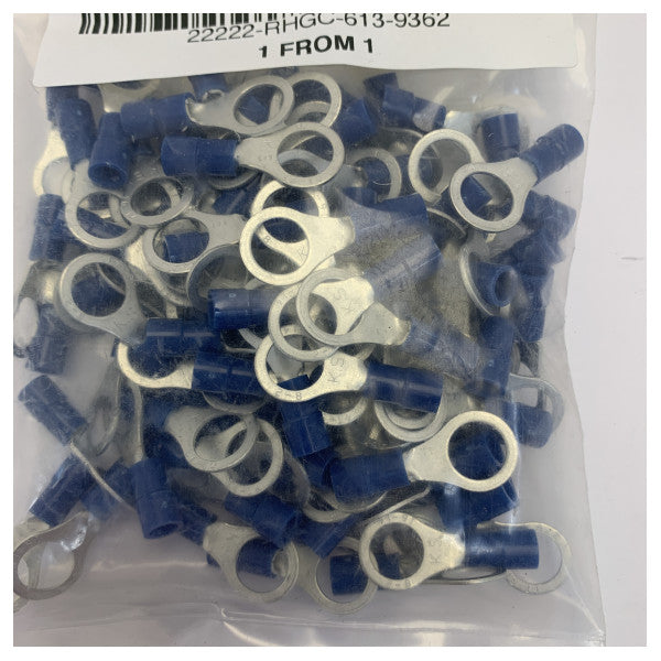 RS PRO Μπλε μονωμένος ακροδέκτης δακτυλίου 16-14 AWG για πρεσαριστούς συνδέσμους - 100 τεμ. 