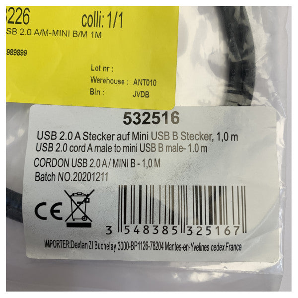 Dexlan 532516 USB A to Mini USB Data and Charging Cable for Marine Electronics 