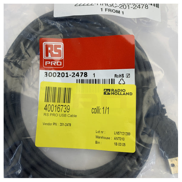RS PRO 201-2478 USB 2.0 Type A to Type B Cable - Marine Grade Data Lead