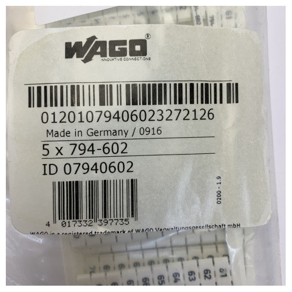 Wago 794-602 WMB Marking System Card - Numbers 1-50