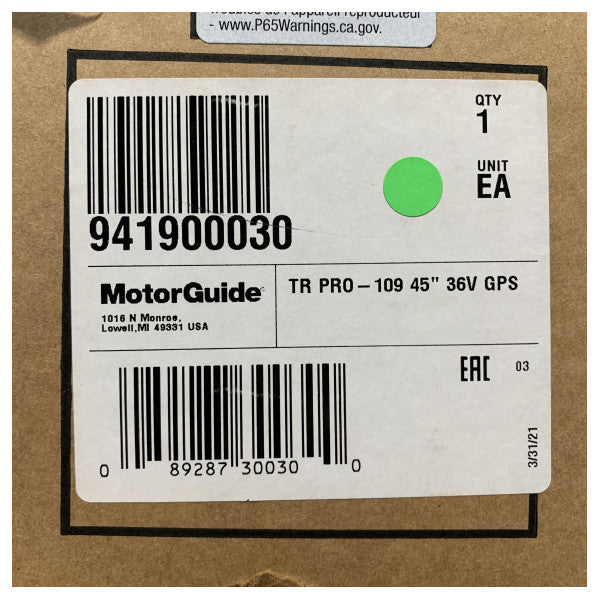 MotorGuide Tour Pro Motor de pesca elétrica 109LB 45 polegadas + Pinpoint GPS 36V - 941900030 