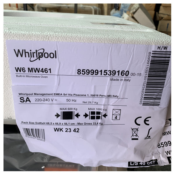Whirlpool W6 MW461 40L combi inbouw magnetron 900W