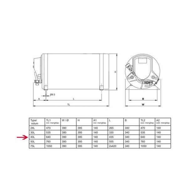 Isotherm Isotemp 40L marine vandvarmer 115V 750W rustfrit stål blandeventil 
