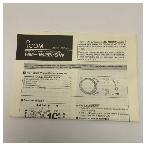 Icom Remote Control Microphone HM-162B IPX8 Waterproof for Marine Communication