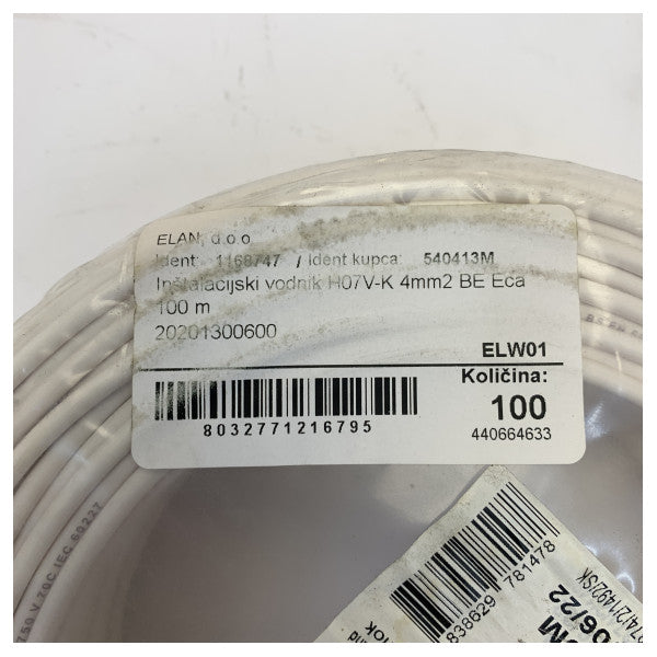 H07V-K 4mm² Flexible Electrical Cable 450/750V White - Marine Grade Wiring 