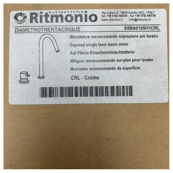 Ritmonio 125H1 CRL exposed basin mixer with chrome finish single lever